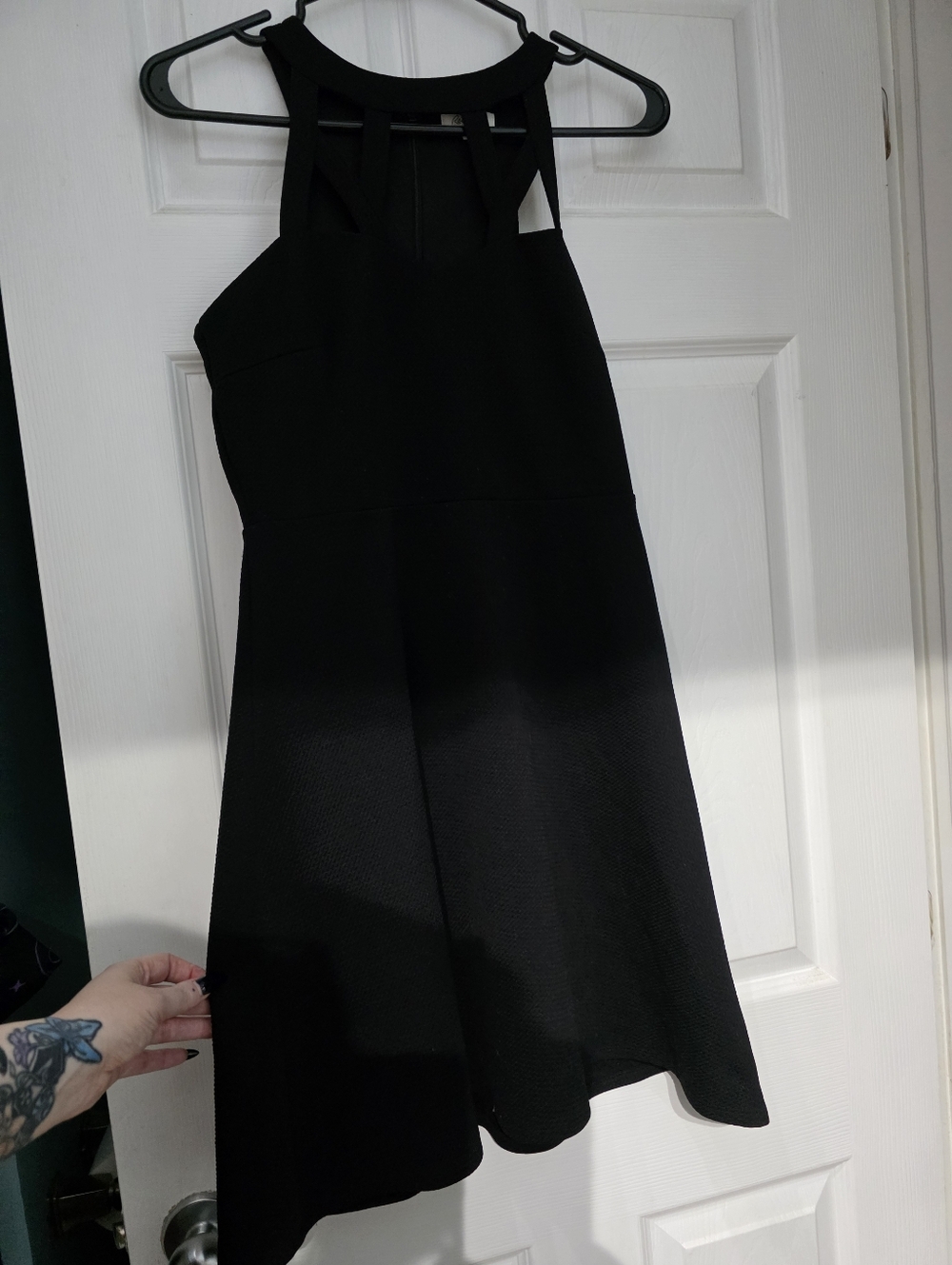 Reitmans Little Black Dress - High Neck Lattice Detail - Size XS